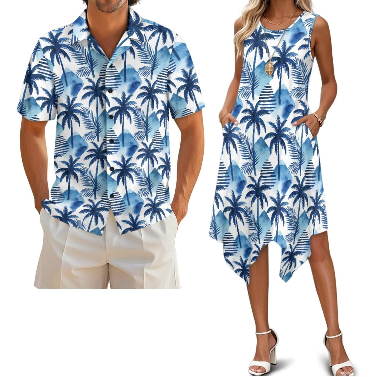 Belidome Couples Matching Outfits Husband and Wife Clothes Sleeveless Dress Button Down Short Sleeve Shirts