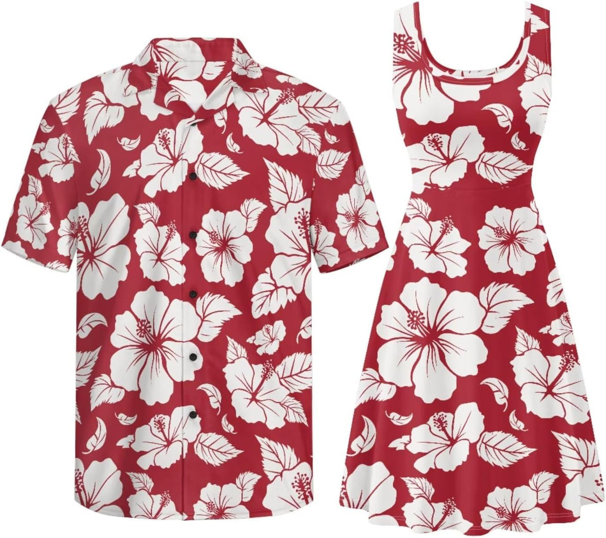 Gomyblomy Matching Hawaiian Outfits for Couples Vacation Tropical Floral Women Dress Mens Shirts His and Hers Clothing