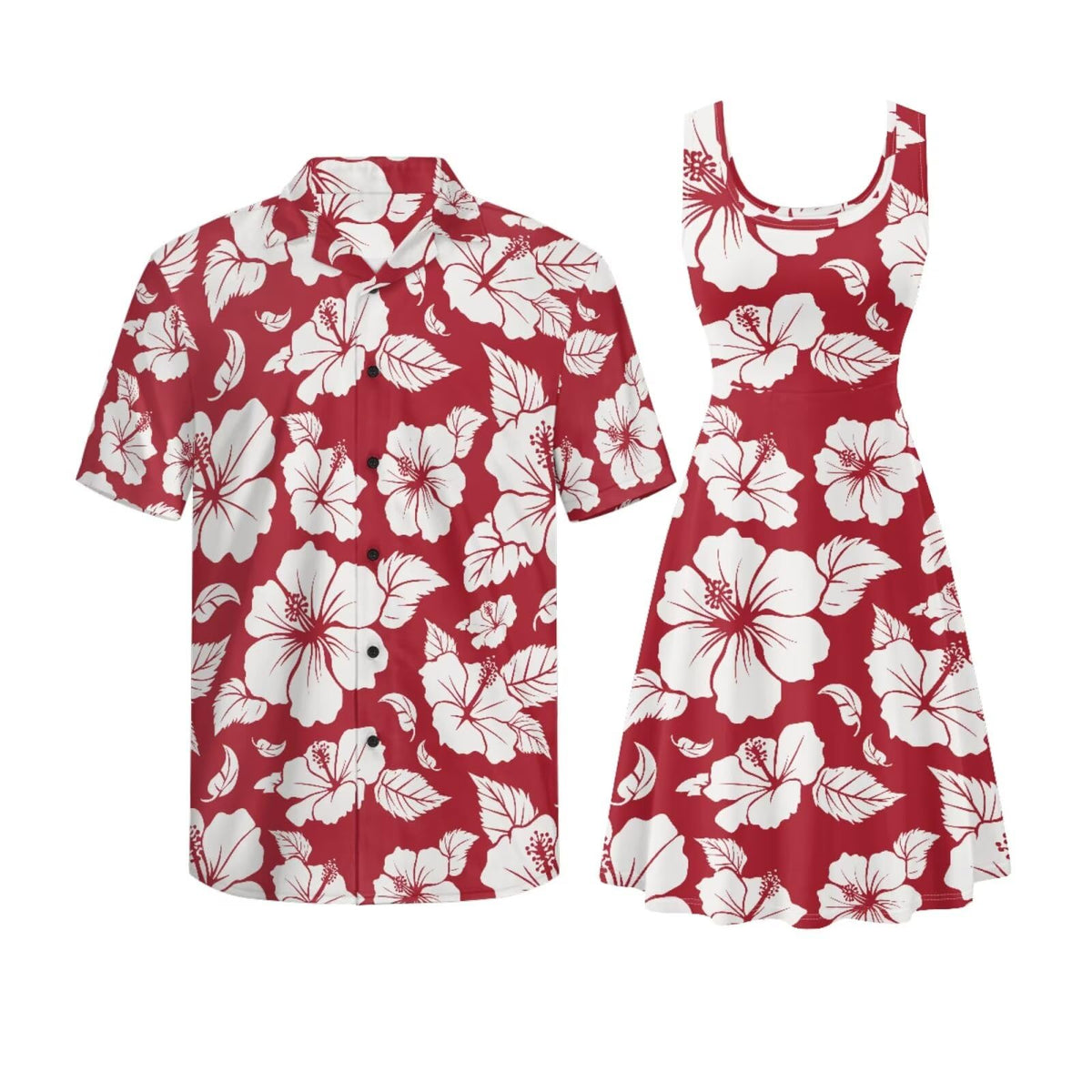 Gomyblomy Matching Hawaiian Outfits for Couples Vacation Tropical Floral Women Dress Mens Shirts His and Hers Clothing