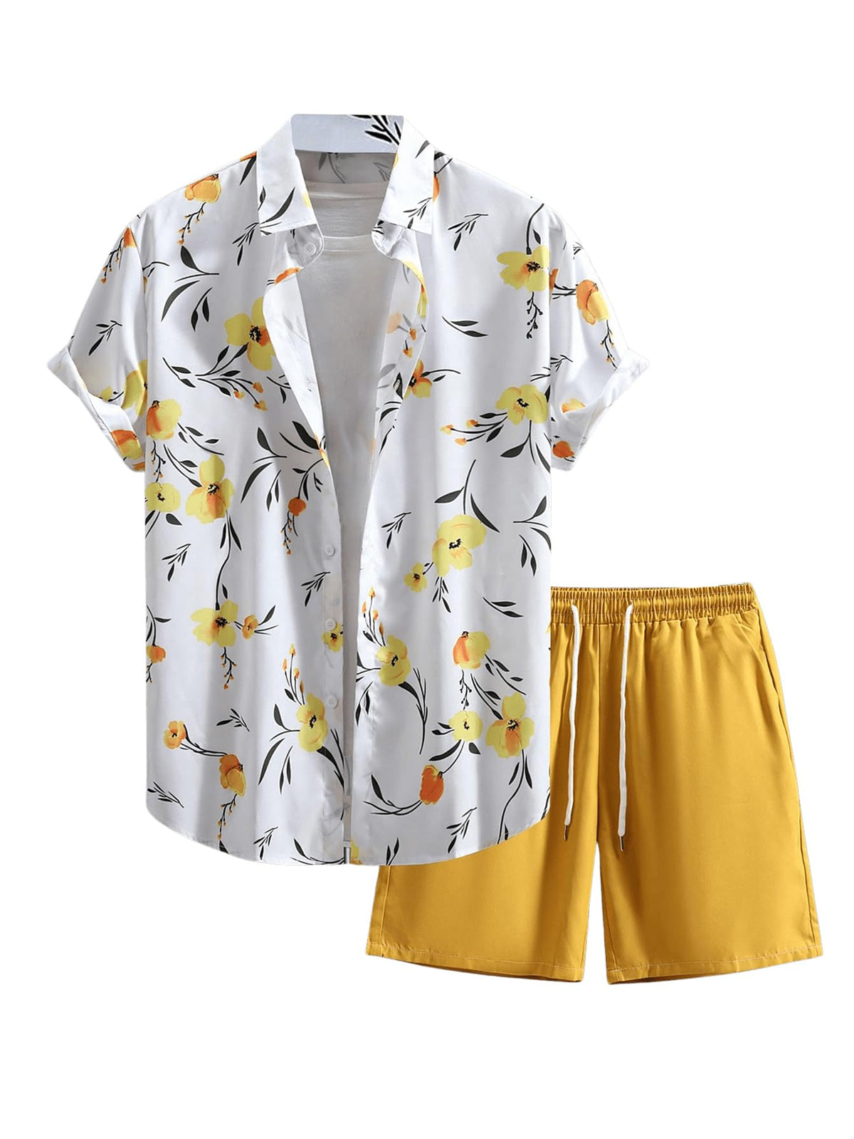 GORGLITTER Men's Beach Cruise Vacation Outfits Floral Shirt and Shorts Sets