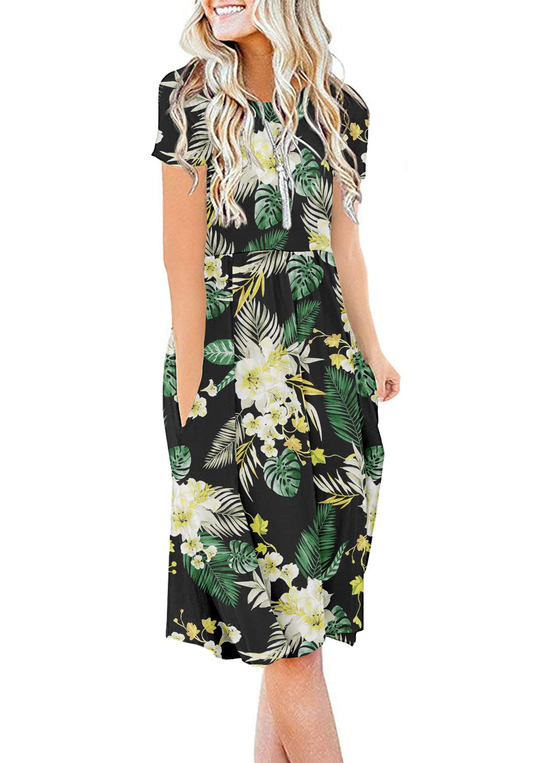 DB MOON Women Summer Casual Short Sleeve Dresses Empire Waist Dress