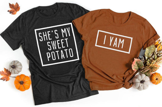 She's My Sweet Potato I Yam T-Shirt Couples Holiday Matching Shirts for Husband and Wife Casual Short Sleeve Tops