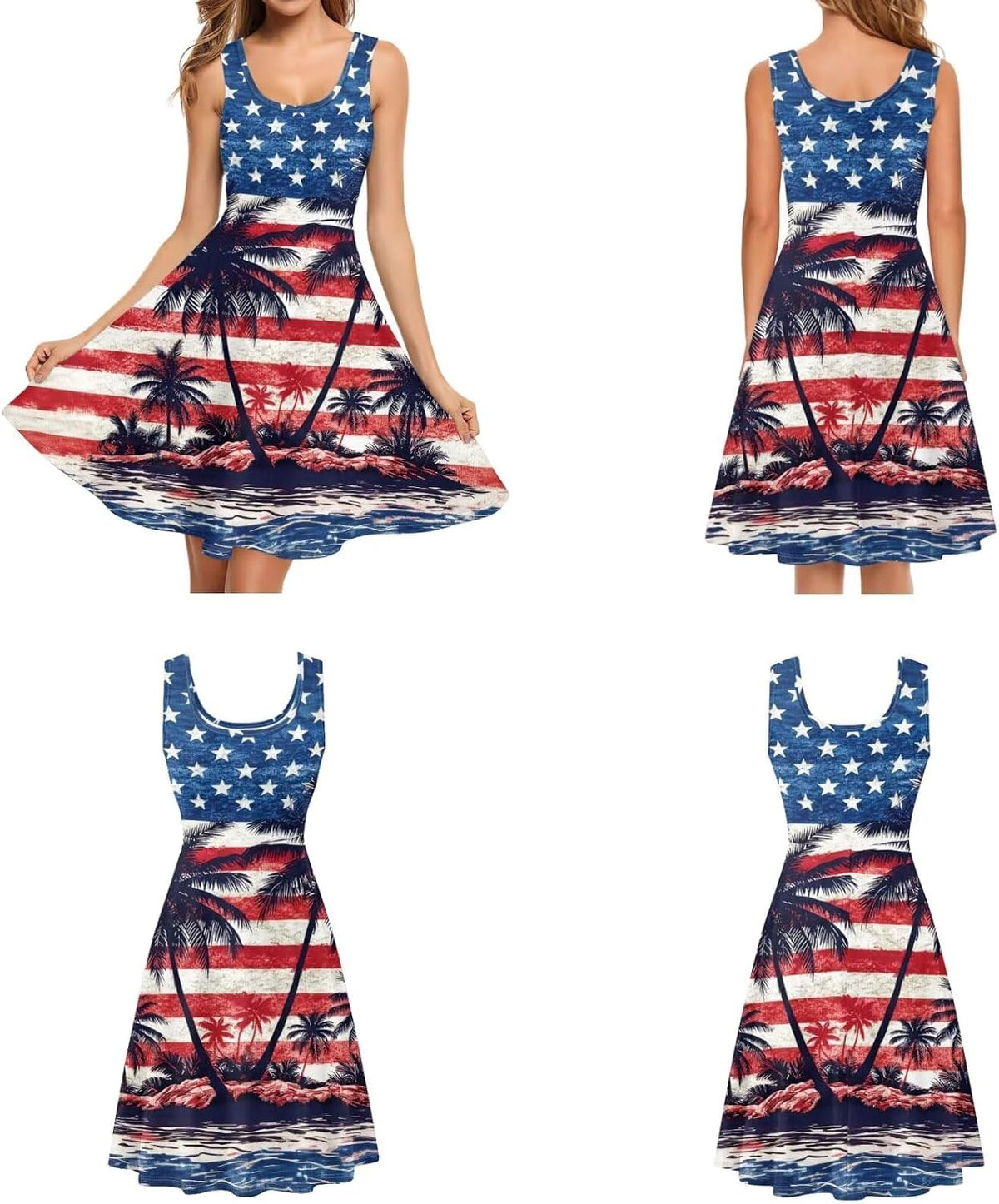 Cozeyat Independence Day Matching Outfits for Couples Mens Short Sleeve Button Down Shirts Womens Sleeveless Dress