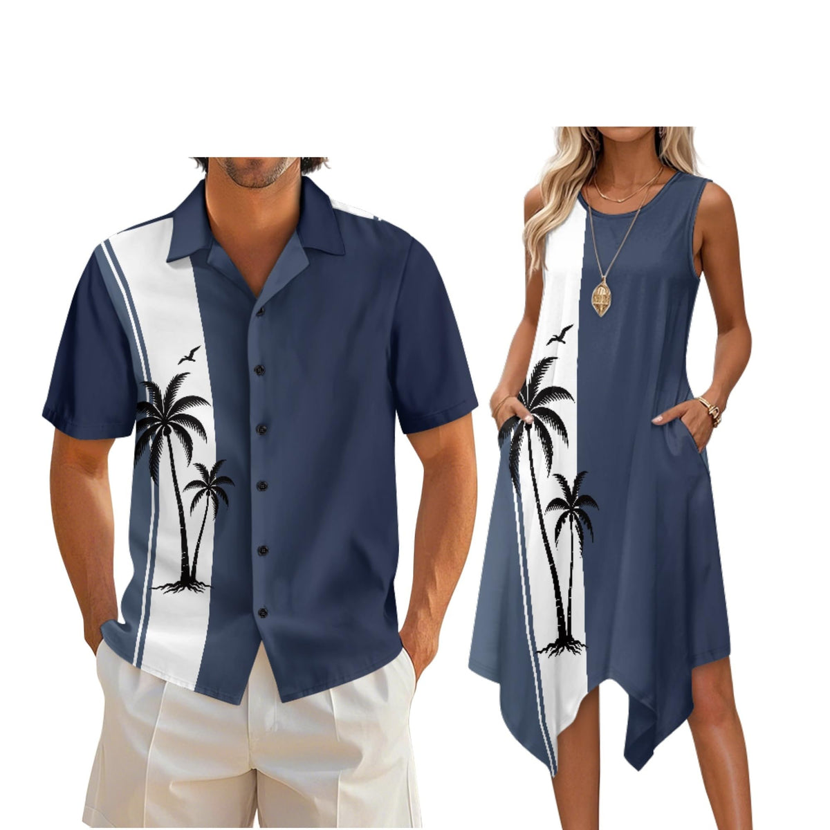 Couple Matching Outfit Hawaiian Men's Button Down Shirt Sleeveless Sundresses Dress Summer Dress for Women 2026