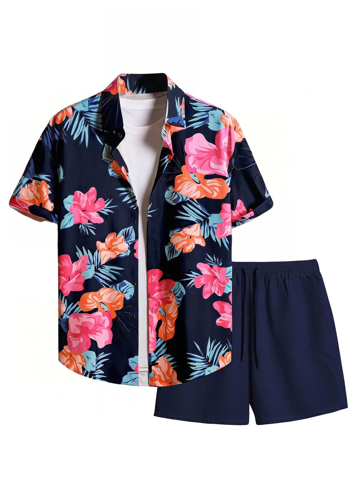 GORGLITTER Men's Beach Cruise Vacation Outfits Floral Shirt and Shorts Sets