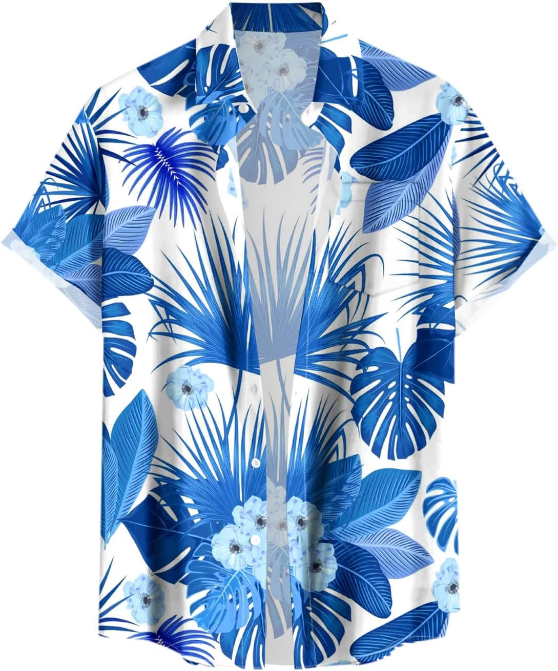 DRESSFO Couple Matching Hawaiian Outfits Flower Leaf Printed Ruffles Split Dress or Men's Short Sleeve Button Up Shirt