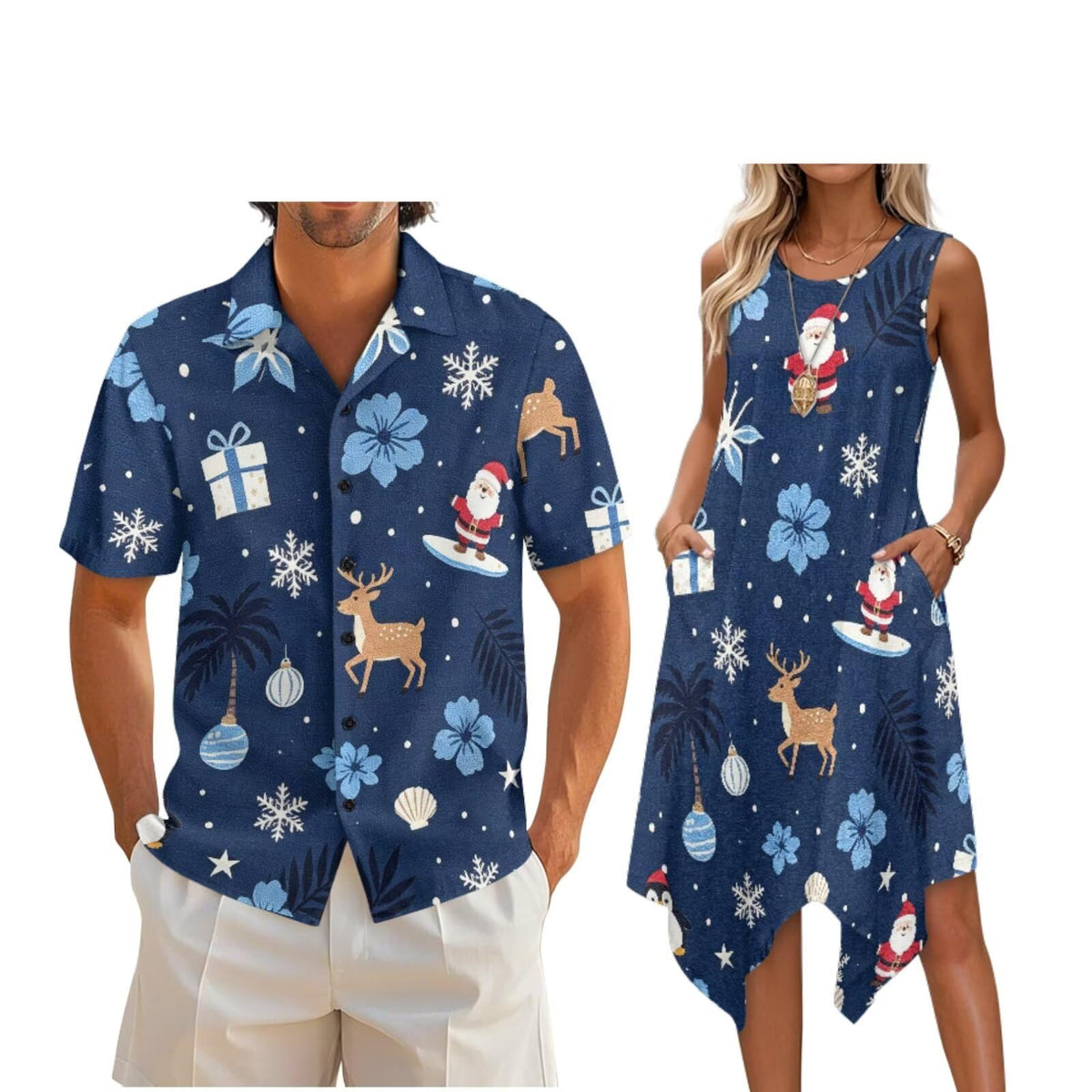 Couple Matching Outfit Hawaiian Men's Button Down Shirt Sleeveless Sundresses Dress Summer Dress for Women 2026