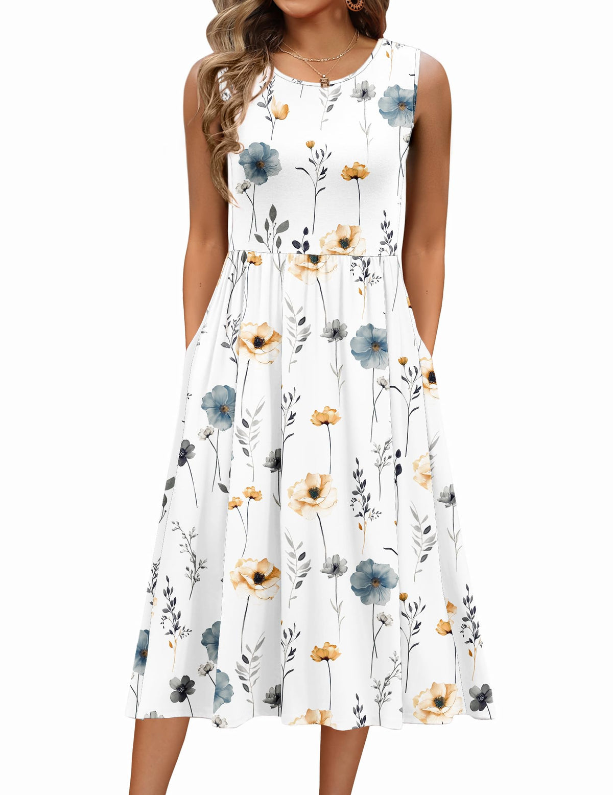 Zeagoo Women's Summer Tank Midi Dress with Pockets Floral Sleeveless A-Line Casual Loose T-Shirt Dresses Beach Sundress 2026