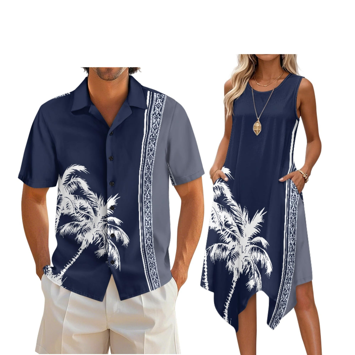 Couple Matching Outfit Hawaiian Men's Button Down Shirt Sleeveless Sundresses Dress Summer Dress for Women 2026