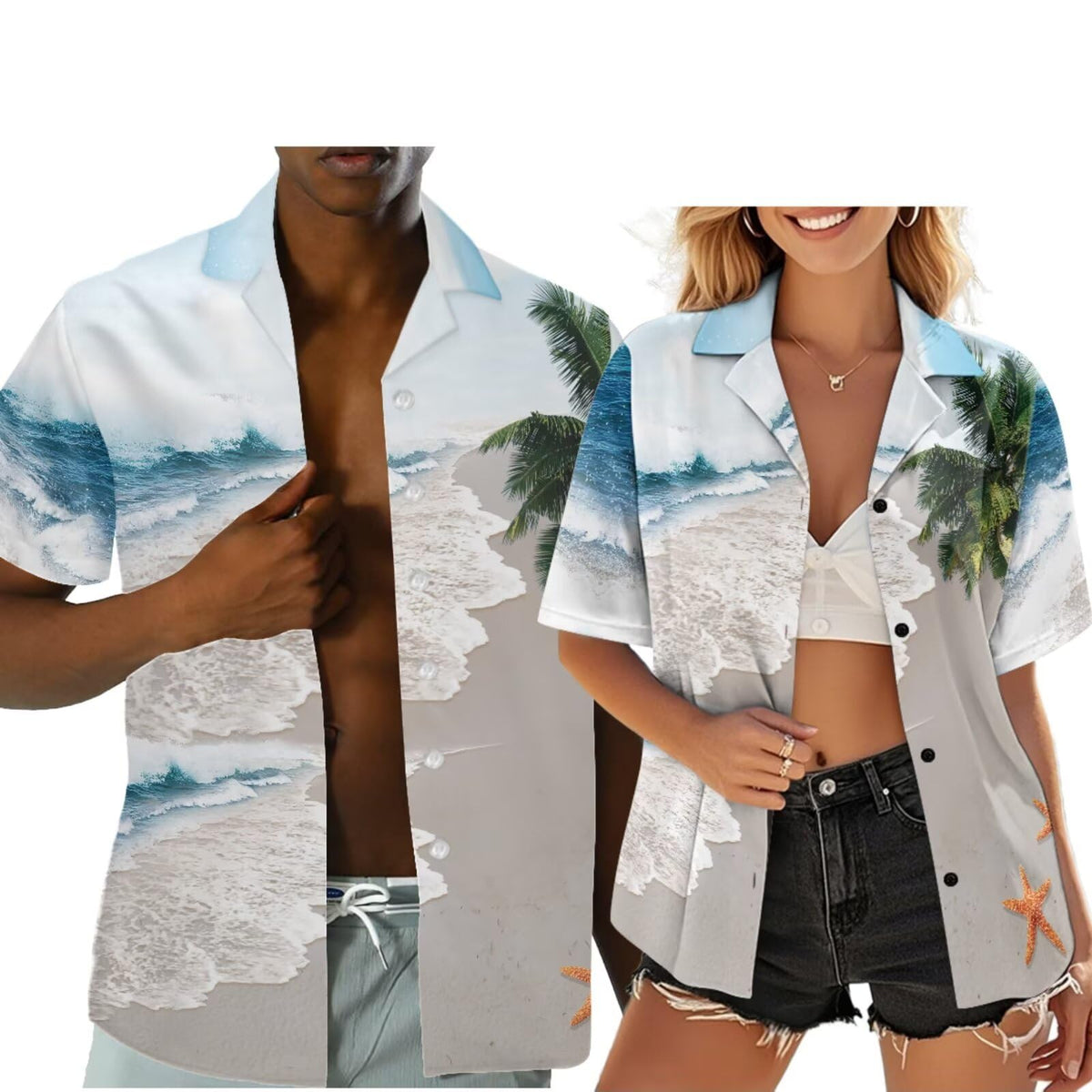 Hawaiian Couples Matching Shirt for Men Women Hawaii Outfit for Husband and Wife Beach Vacation Button Down Shirt