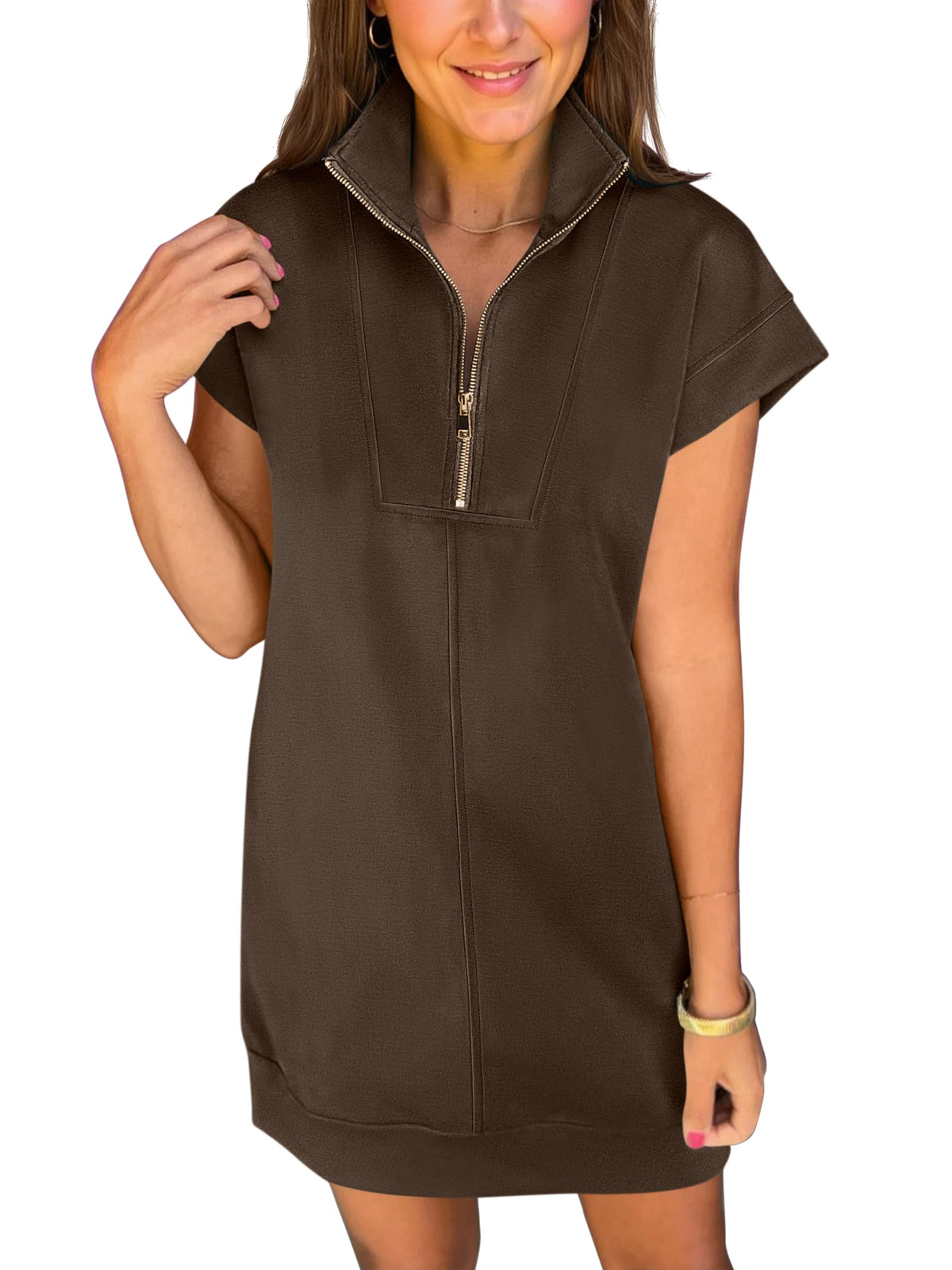 ANRABESS Womens Summer Casual Half Zip Wrinkle-Free Dress