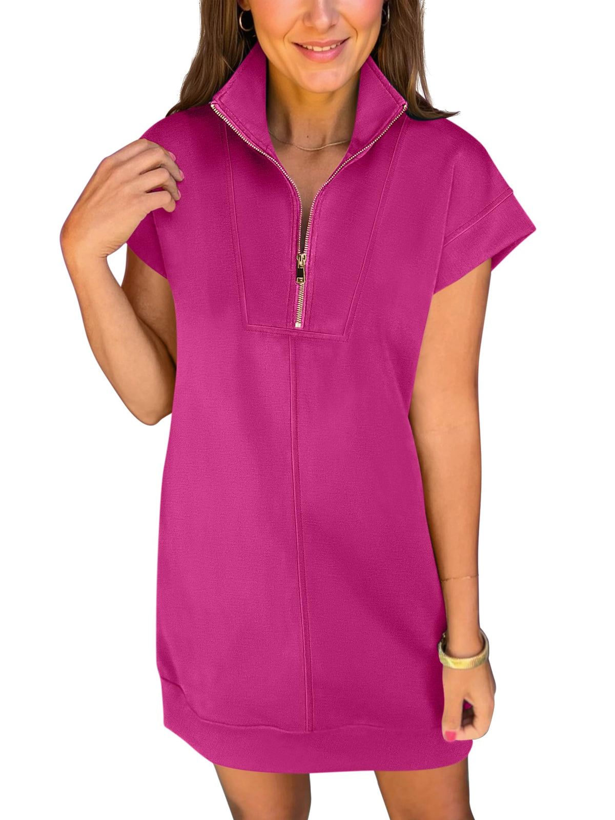 ANRABESS Womens Summer Casual Half Zip Wrinkle-Free Dress