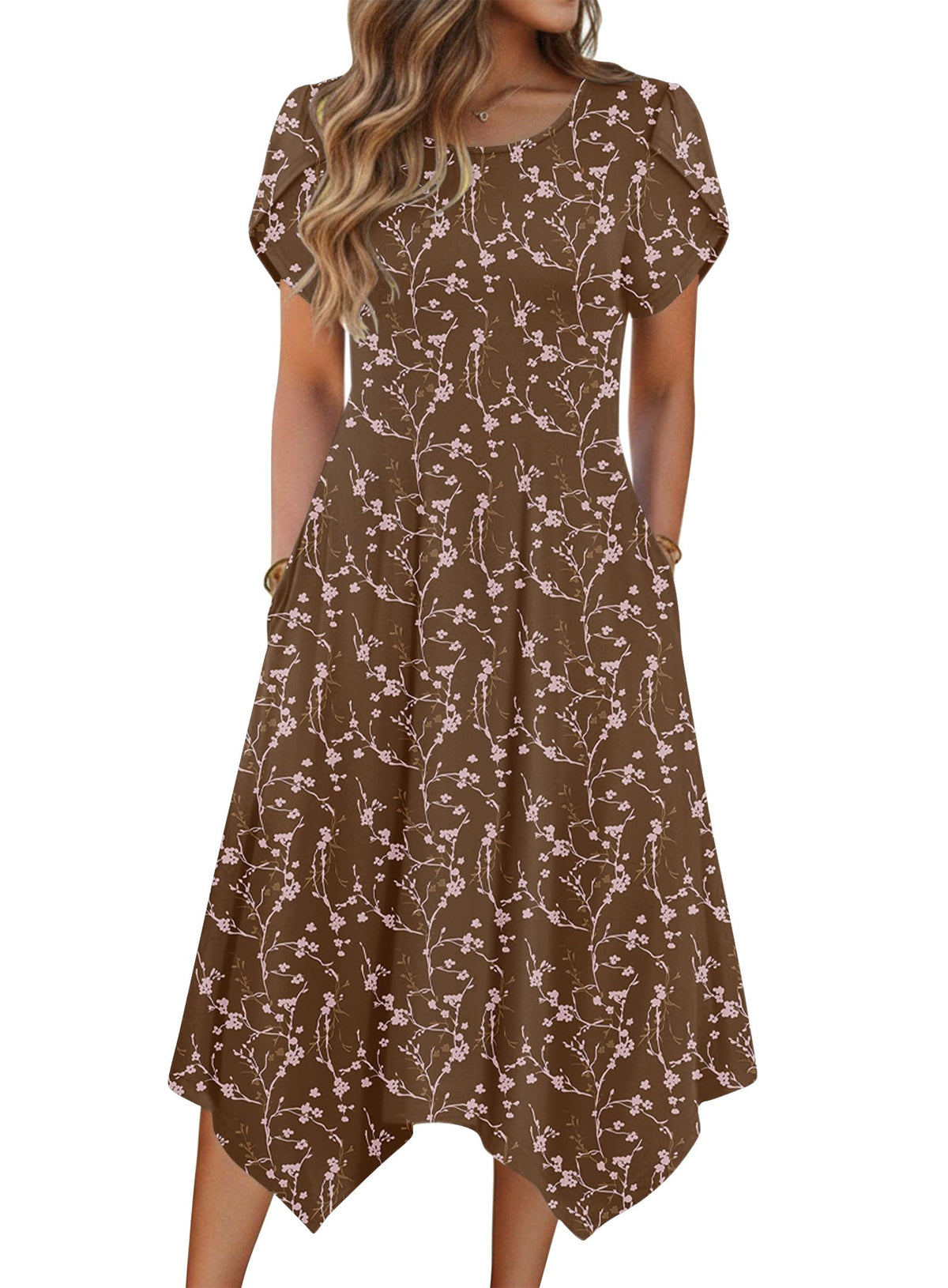 Zeagoo Womens Casual Dress for Summer Loose Hankerchief Flare Midi Sundress