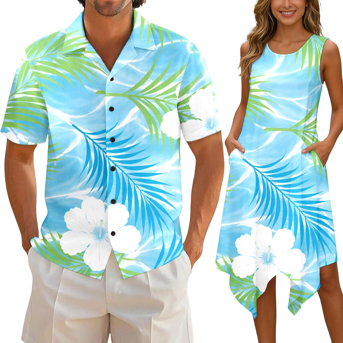Matching Hawaiian Outfits for Couples Beach Vacation Tropical Print Women