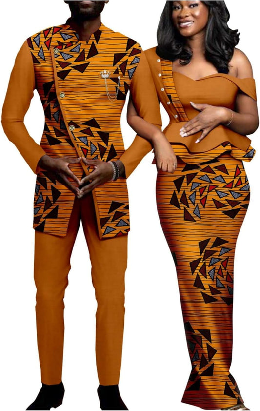 African Print Dresses for Women Matching Couple Outfits Men Clothes Jacket and Pant Sets Party Wear