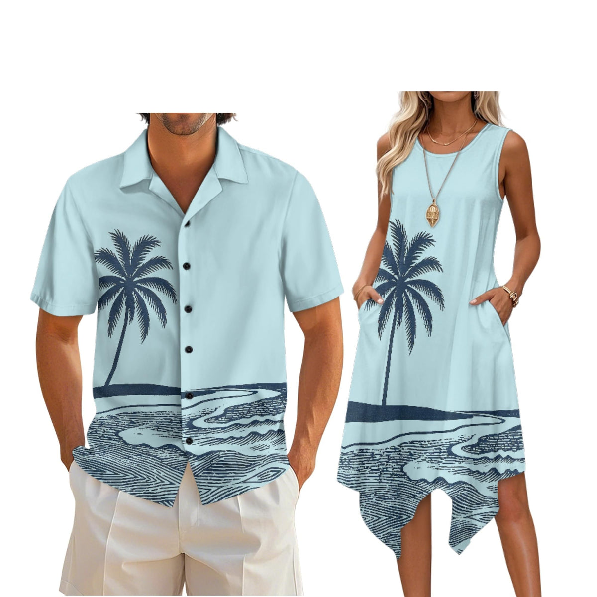 Couple Matching Outfit Hawaiian Men's Button Down Shirt Sleeveless Sundresses Dress Summer Dress for Women 2026
