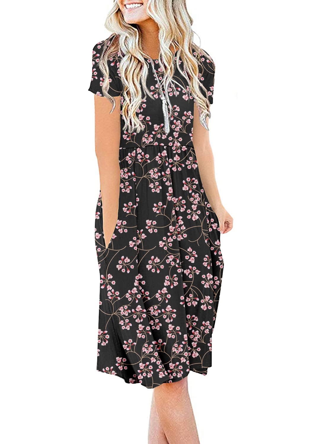 DB MOON Women Summer Casual Short Sleeve Dresses Empire Waist Dress