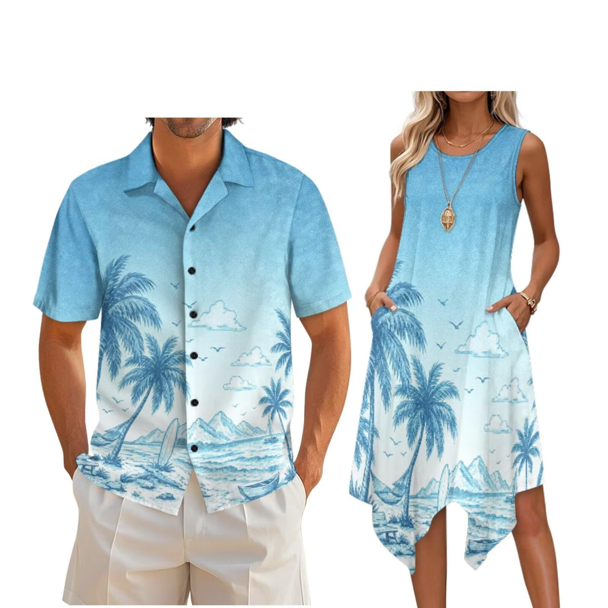 Couple Matching Outfit Hawaiian Men's Button Down Shirt Sleeveless Sundresses Dress Summer Dress for Women 2026