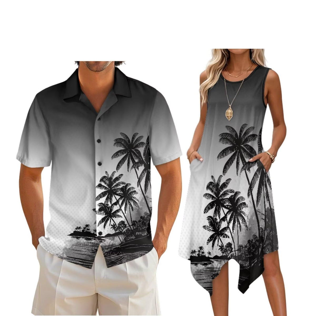 Couple Matching Outfit Hawaiian Men's Button Down Shirt Sleeveless Sundresses Dress Summer Dress for Women 2026