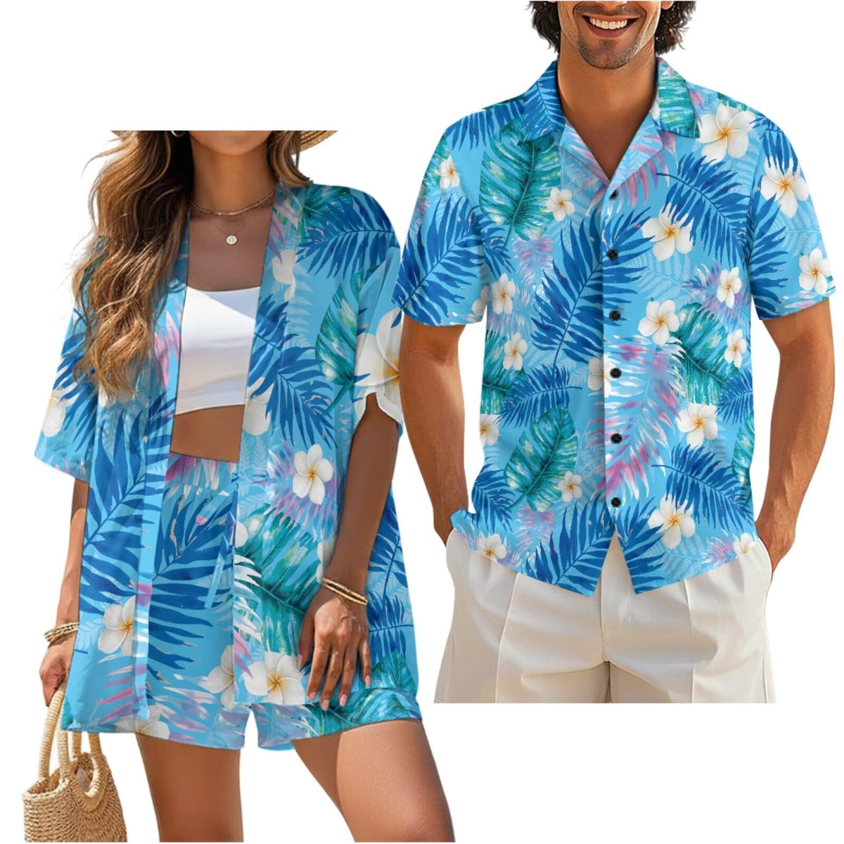 Matching Hawaiian Outfits for Couples Beach Sets Women 2 Piece Outfits Vacation Sets Men Shirt for Luau Party