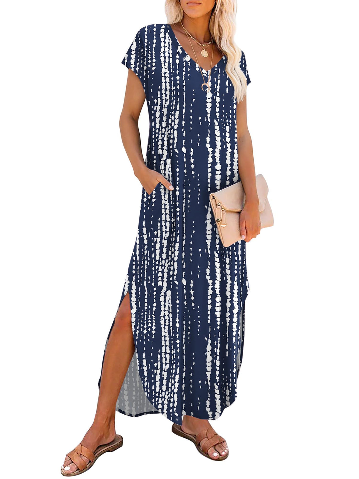 RUMIA Summer Maxi Dresses for Women Cap Sleeve Long Sundress with Pockets