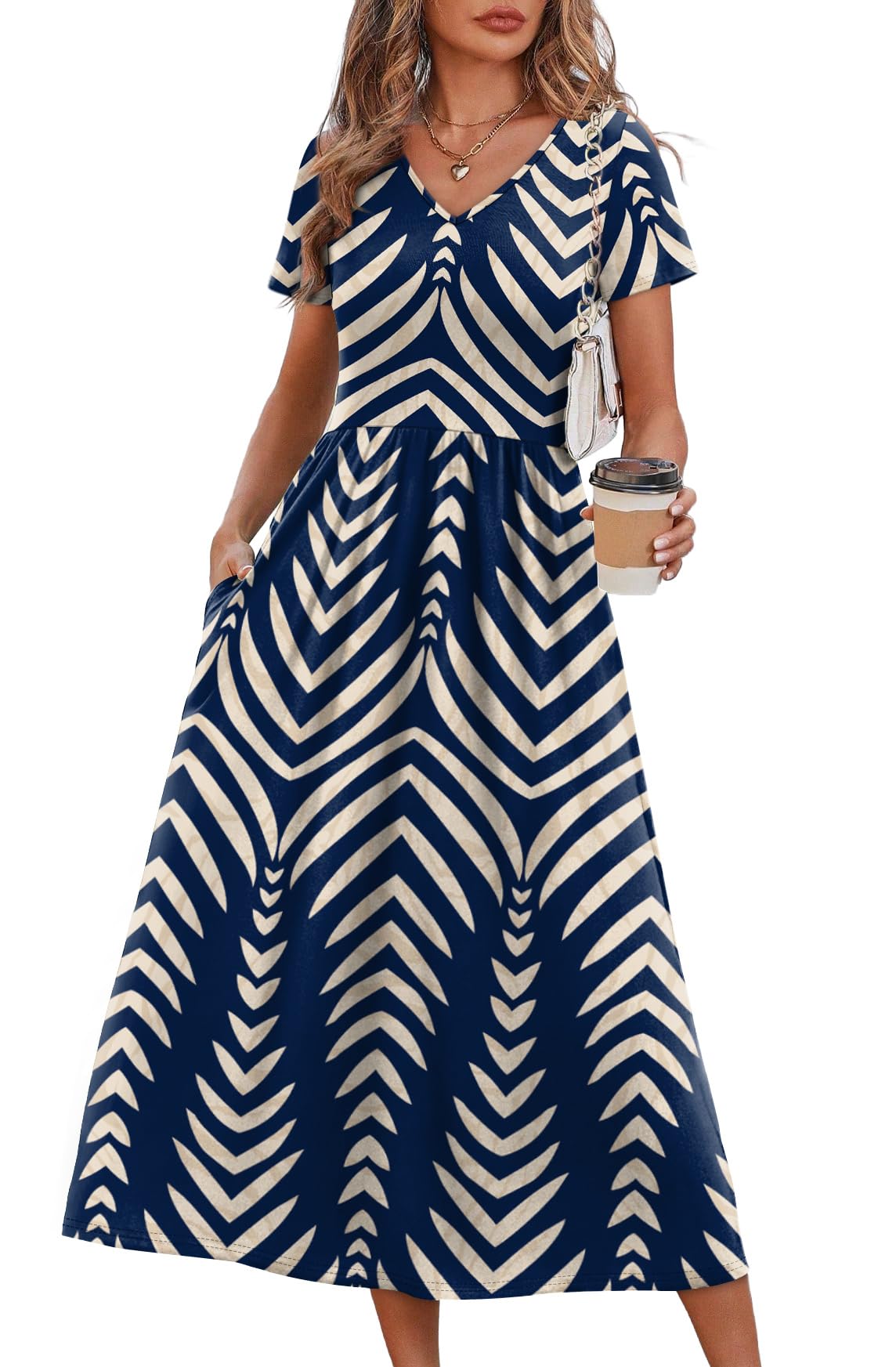 OFEEFAN Summer Dresses for Women Flowy Casual A-Line Midi Dress Beach Vacation Sundresses with Pockets S-2XL