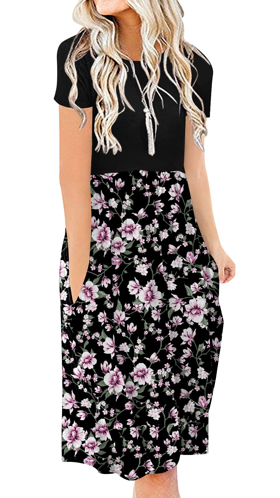 DB MOON Women Summer Casual Short Sleeve Dresses Empire Waist Dress