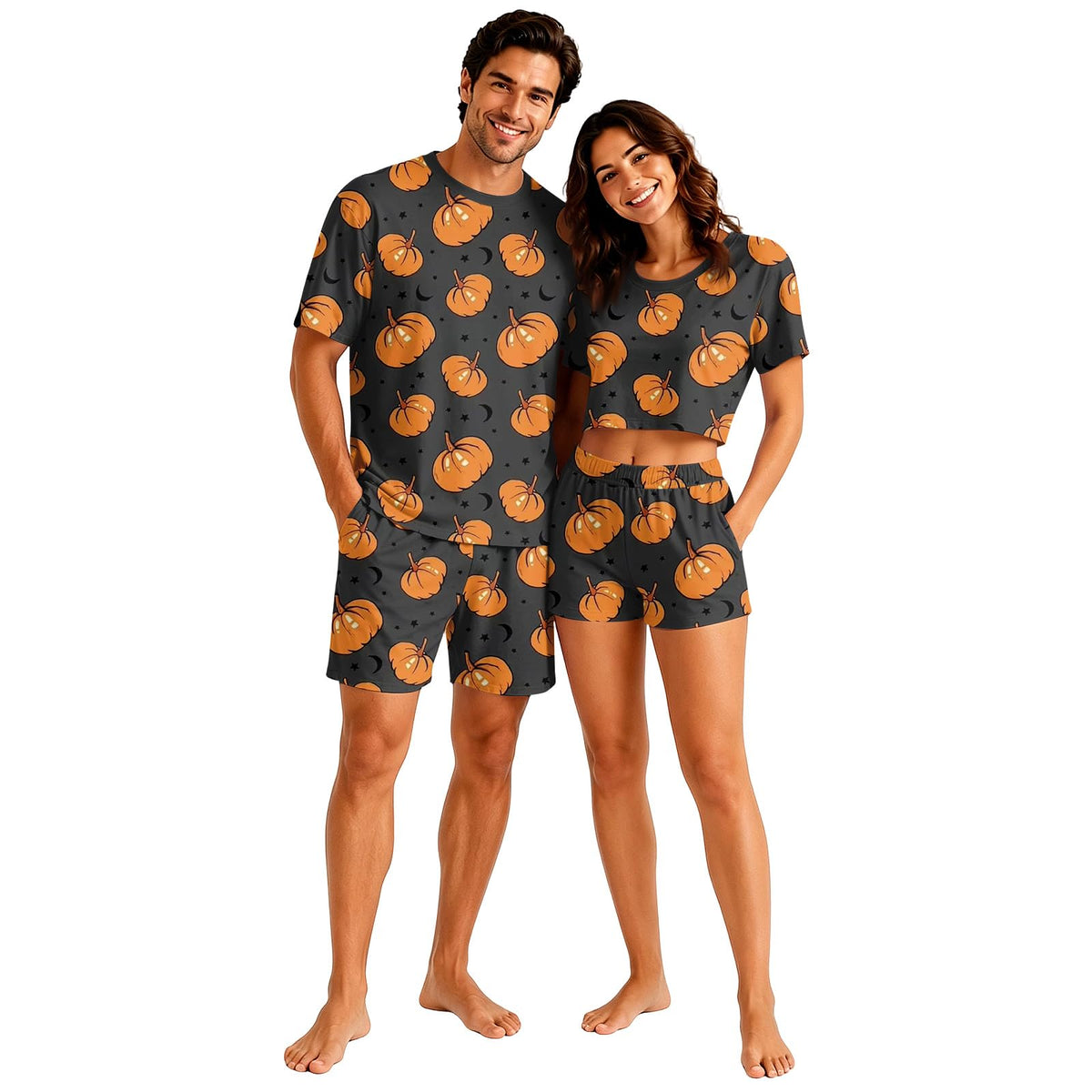 Matching Pjs for Couples Pumpkin Funny Short Sleeve Tops Matching Shorts
