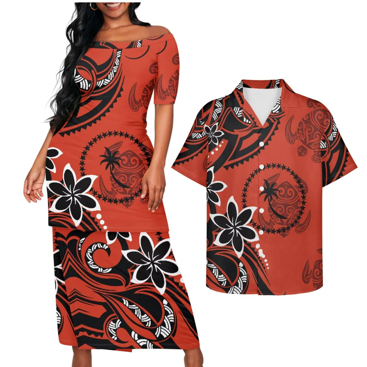 Samoa Couple Outfit Puletasi Samoa Dress Polynesian Shirts for Men Puletasi Samoan Traditional Dress Hawaiian