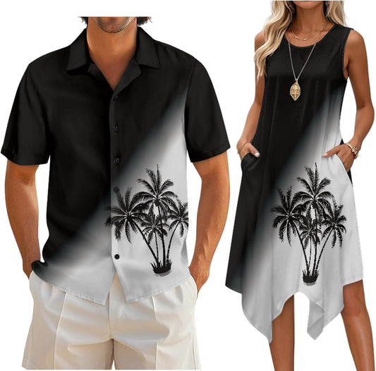 Couple Matching Outfit Hawaiian Men's Button Down Shirt Sleeveless Sundresses Dress Summer Dress for Women 2026