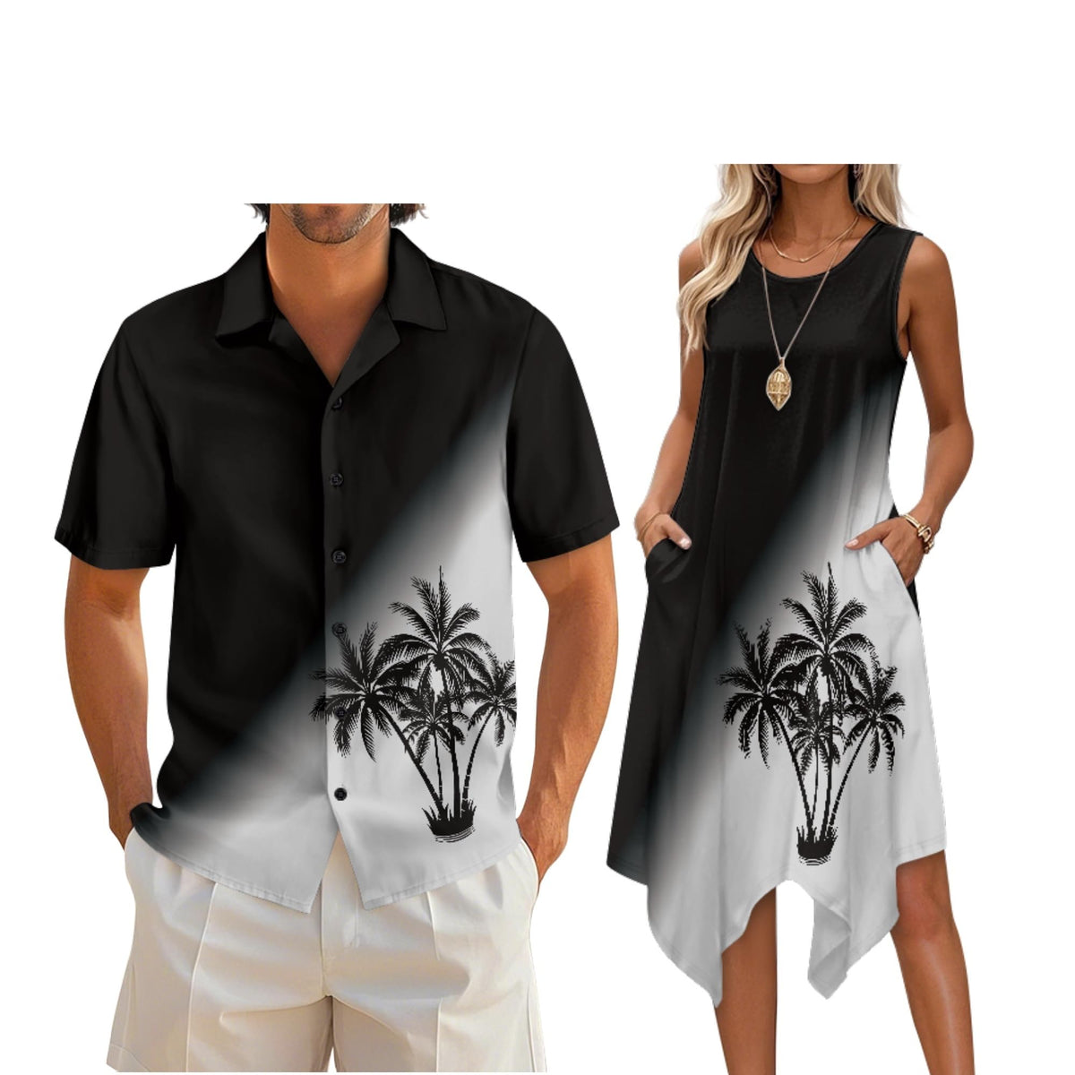 Couple Matching Outfit Hawaiian Men's Button Down Shirt Sleeveless Sundresses Dress Summer Dress for Women 2026