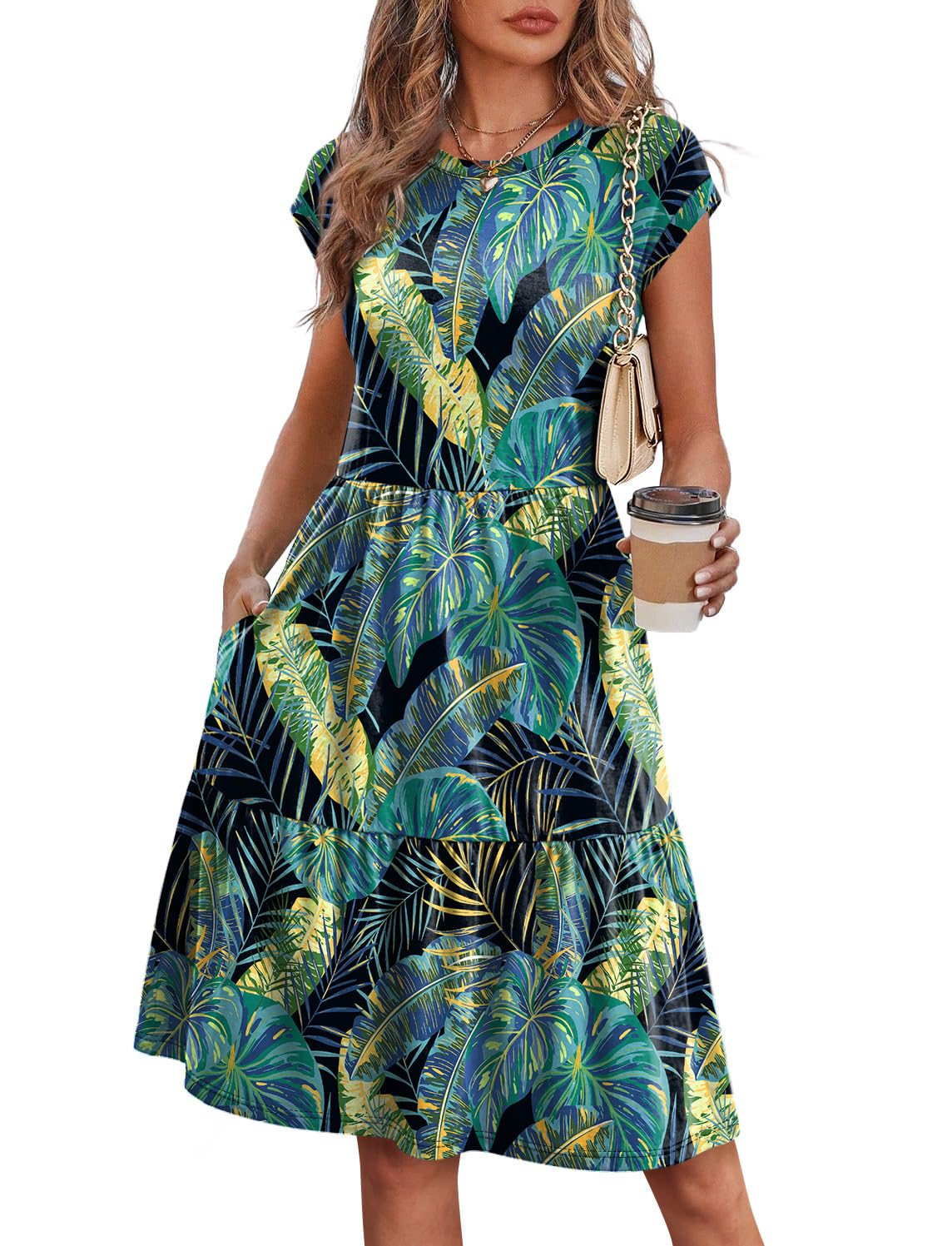 WIHOLL Summer Dresses for Women 2026 Cap Sleeve Casual Sundresses Floral Tiered Swing Fashion Beach Vacation Dress