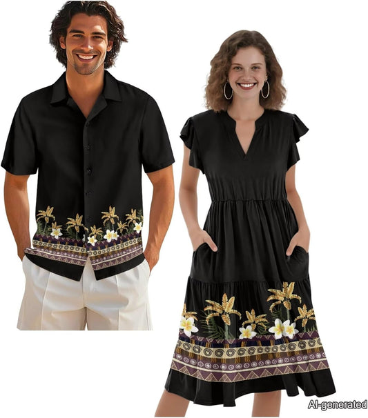 Matching Hawaiian Outfits for Couples Matching Tropical Outfits Vacation Clothes Womens Summer Dresses Mens Shirts