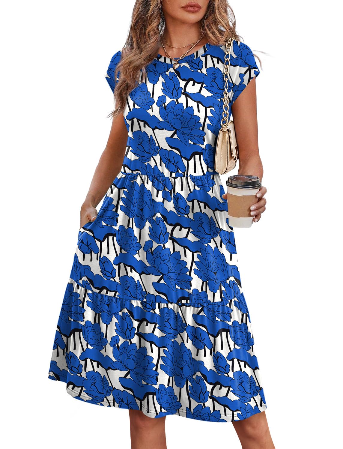 WIHOLL Summer Dresses for Women 2026 Cap Sleeve Casual Sundresses Floral Tiered Swing Fashion Beach Vacation Dress