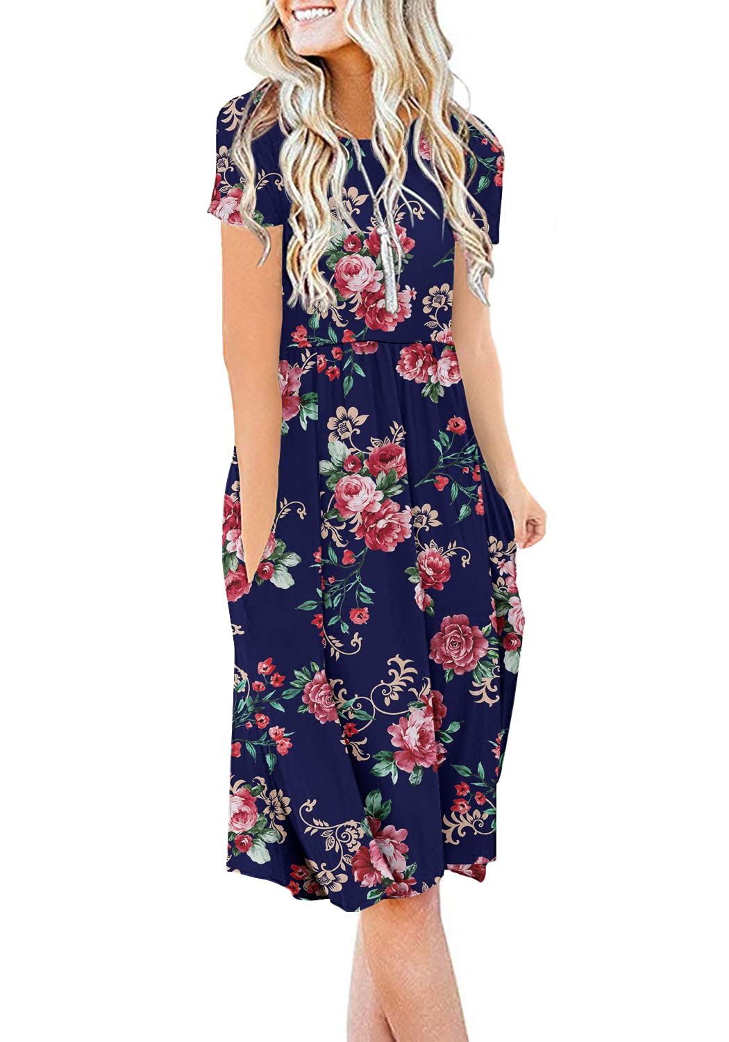 DB MOON Women Summer Casual Short Sleeve Dresses Empire Waist Dress