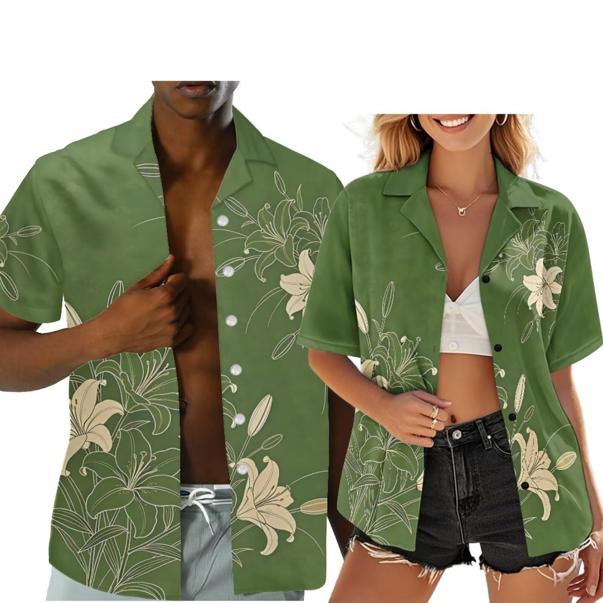 Hawaiian Couples Matching Shirt for Men Women Hawaii Outfit for Husband and Wife Beach Vacation Button Down Shirt