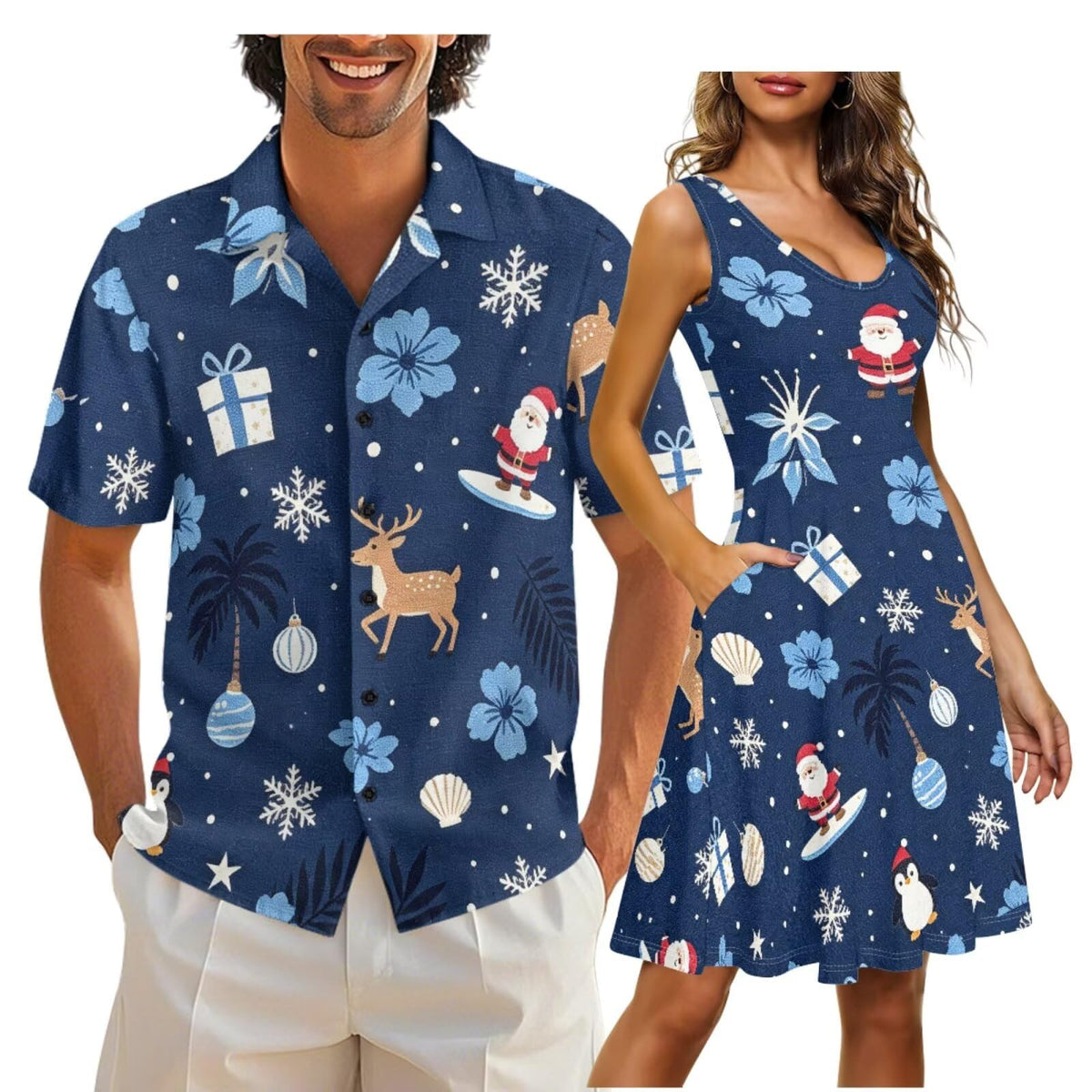 Cozeyat Independence Day Matching Outfits for Couples Mens Short Sleeve Button Down Shirts Womens Sleeveless Dress
