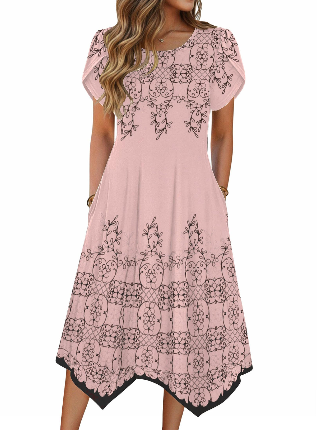 Zeagoo Womens Casual Dress for Summer Loose Hankerchief Flare Midi Sundress