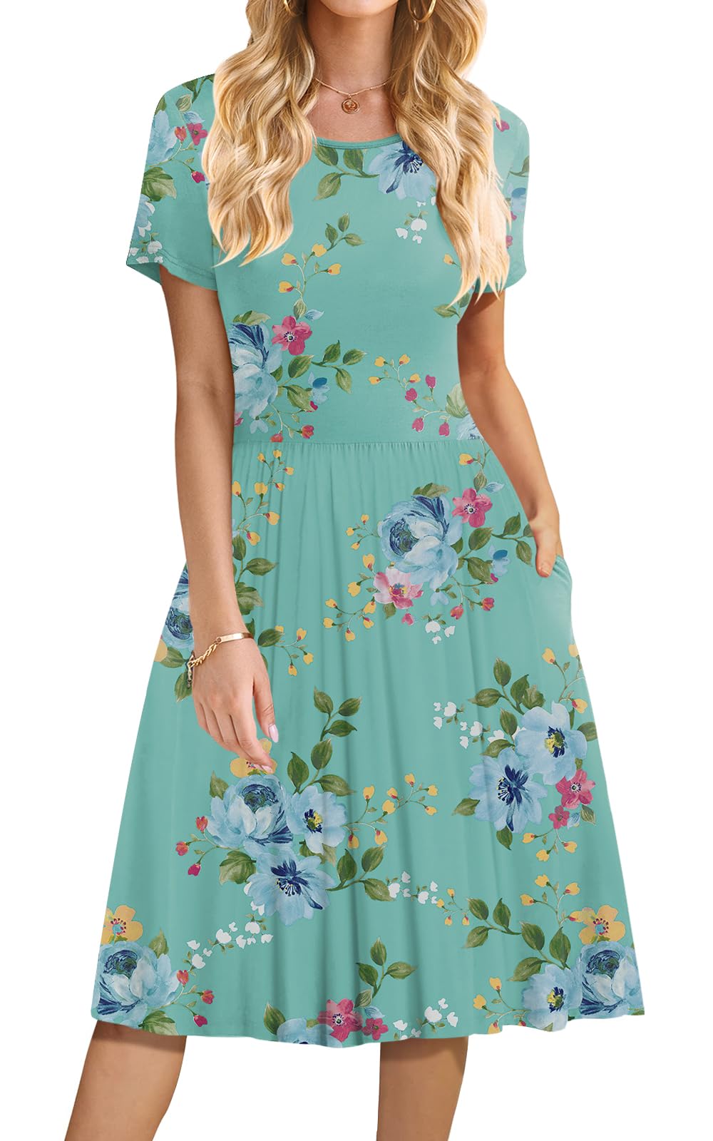 DB MOON Women Summer Casual Short Sleeve Dresses Empire Waist Dress