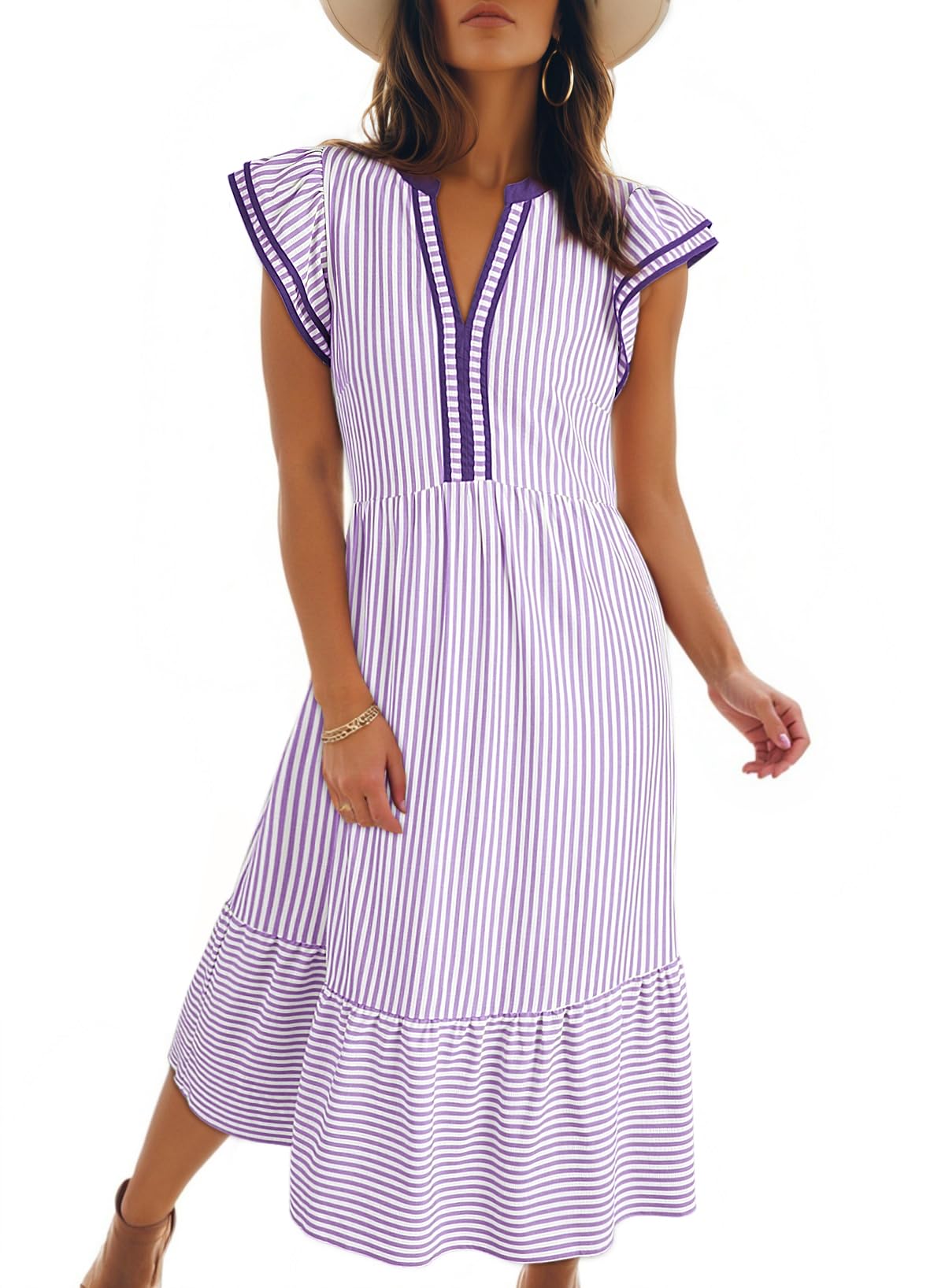 Dokotoo Womens Dresses 2026 V-Neck Cap Sleeve Empire Waist Dress