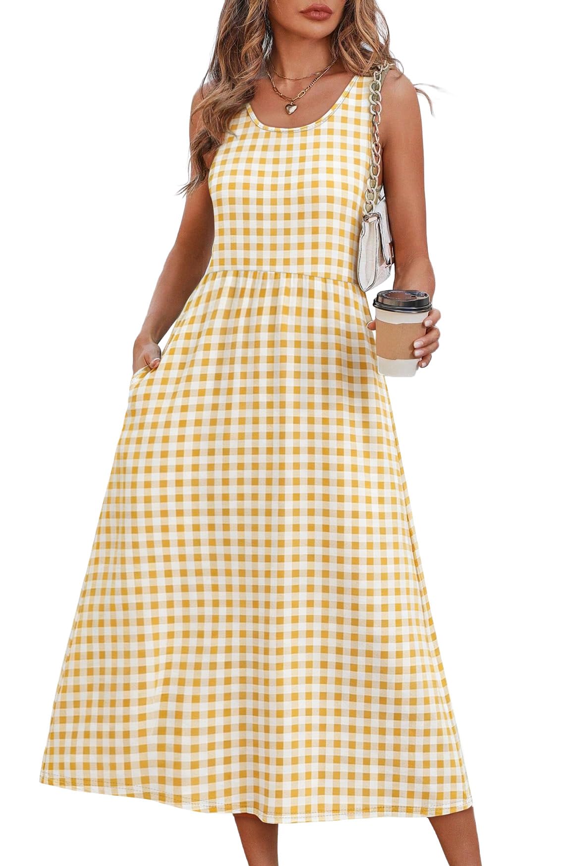 WIHOLL Summer Dresses for Women Flowy Casual Midi Dress Beach Vacation Sundresses with Pockets