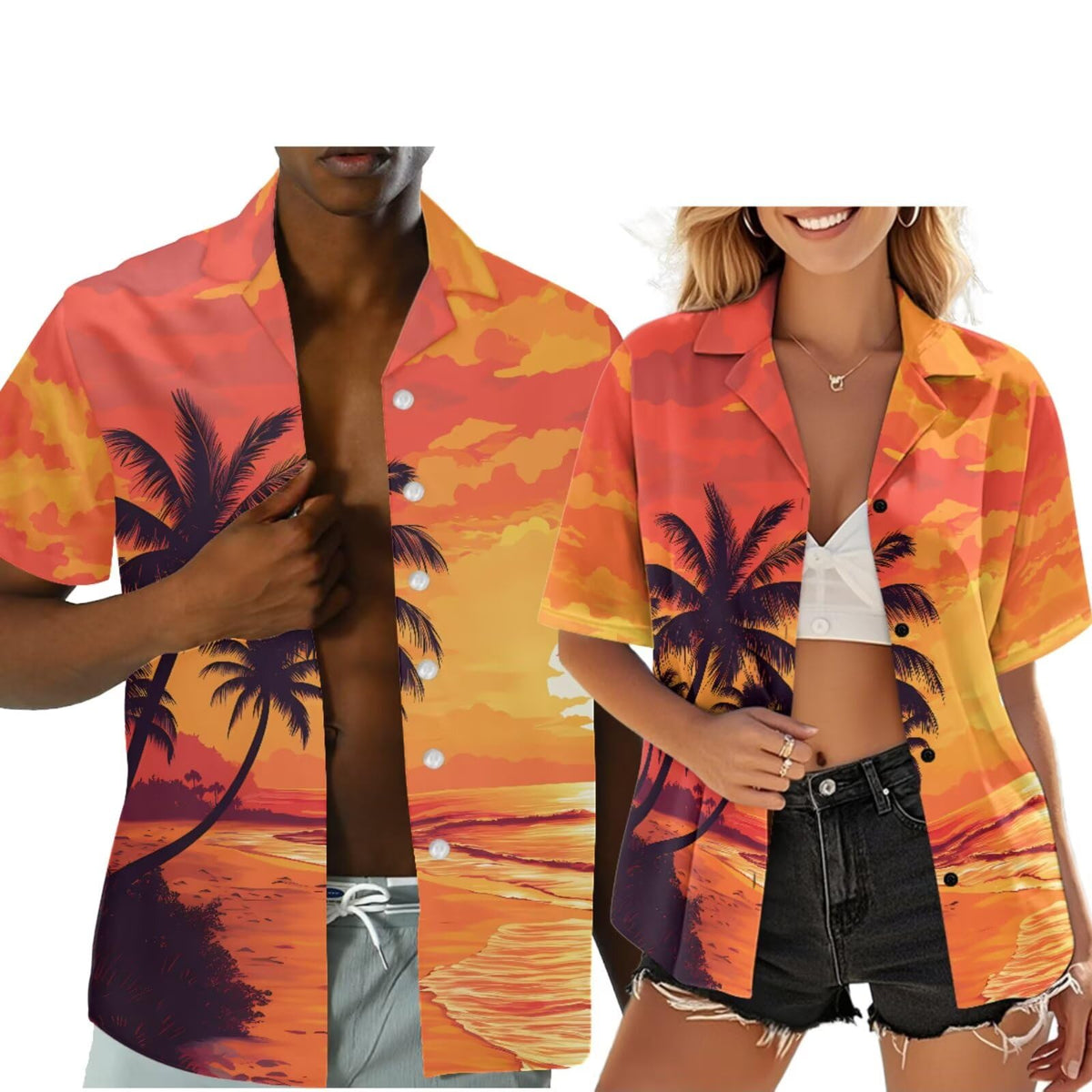 Hawaiian Couples Matching Shirt for Men Women Hawaii Outfit for Husband and Wife Beach Vacation Button Down Shirt
