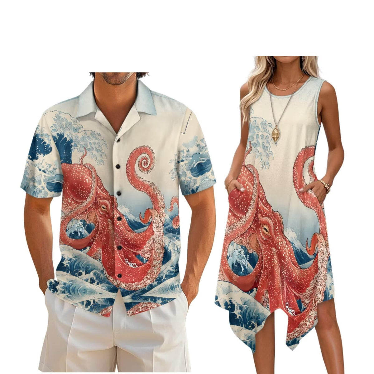 Couple Matching Outfit Hawaiian Men's Button Down Shirt Sleeveless Sundresses Dress Summer Dress for Women 2026
