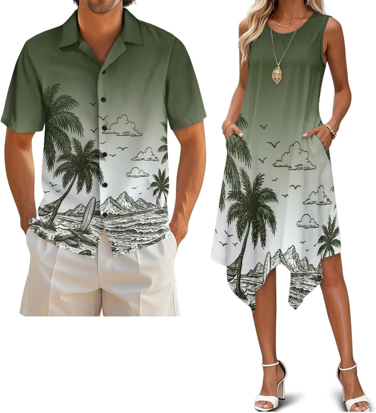Belidome Couples Matching Outfits Husband and Wife Clothes Sleeveless Dress Button Down Short Sleeve Shirts