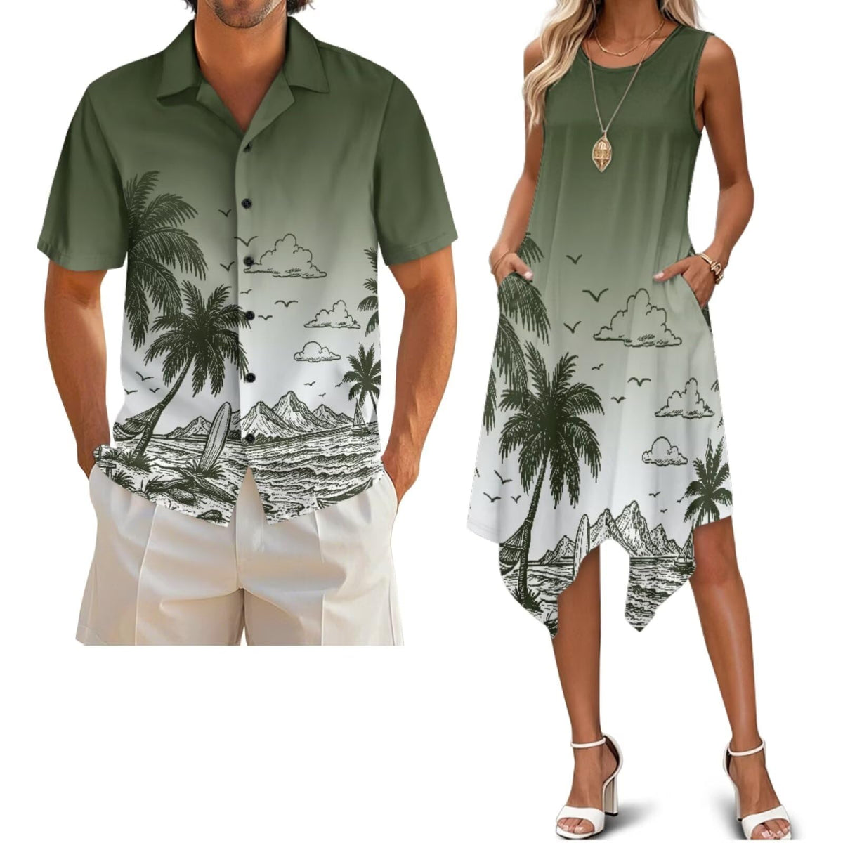 Belidome Couples Matching Outfits Husband and Wife Clothes Sleeveless Dress Button Down Short Sleeve Shirts