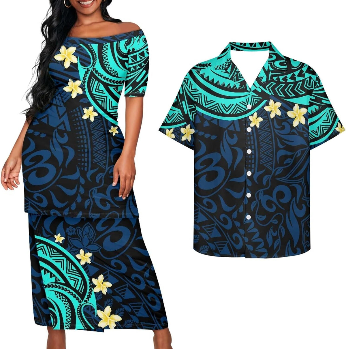 Samoa Couple Outfit Puletasi Samoa Dress Polynesian Shirts for Men Puletasi Samoan Traditional Dress Hawaiian