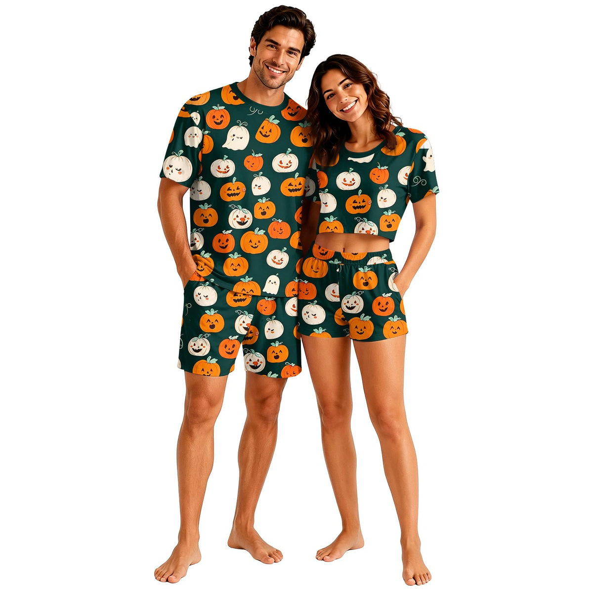 Matching Pjs for Couples Pumpkin Funny Short Sleeve Tops Matching Shorts