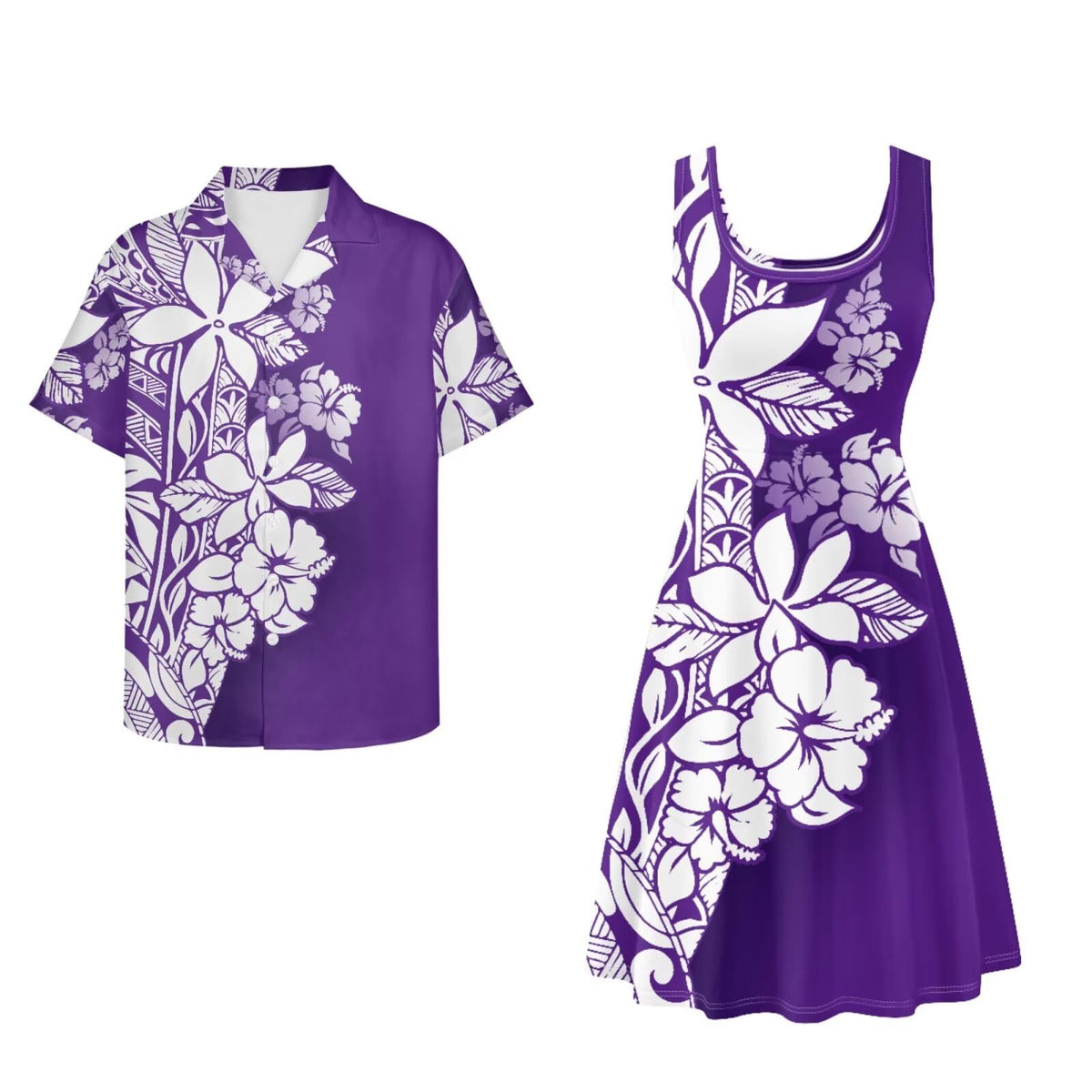 Dreaweet Summer Dresses for Women A-Line Sleeveless Flowy Sun Dresses,Men's Casual Button-Down Shirts,Couple Matching Outfits