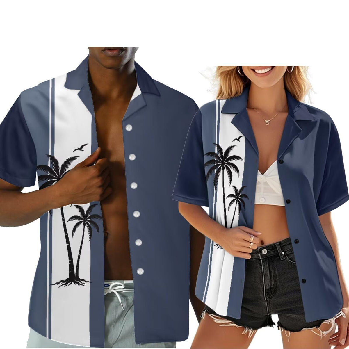 Hawaiian Couples Matching Shirt for Men Women Hawaii Outfit for Husband and Wife Beach Vacation Button Down Shirt