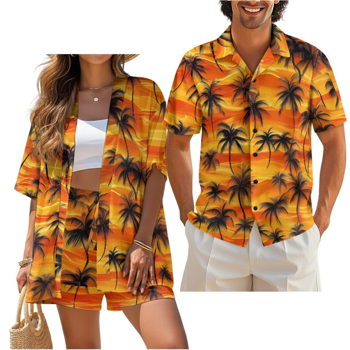 Matching Hawaiian Outfits for Couples Beach Sets Women 2 Piece Outfits Vacation Sets Men Shirt for Luau Party